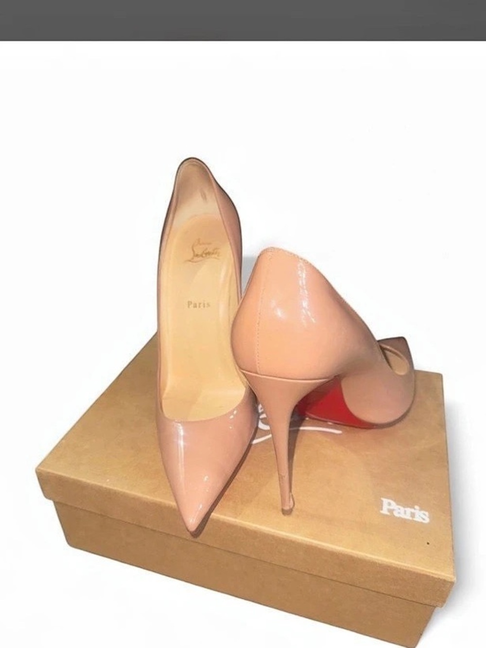 Christian Louboutin Kate 100 Patent Leather Pumps in Nude & Red